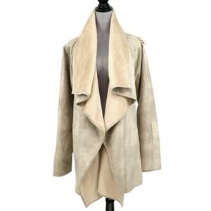 Mycra Pac One Jacket Womens Medium Beige Microfiber Open Front Sherpa Lined Coat
